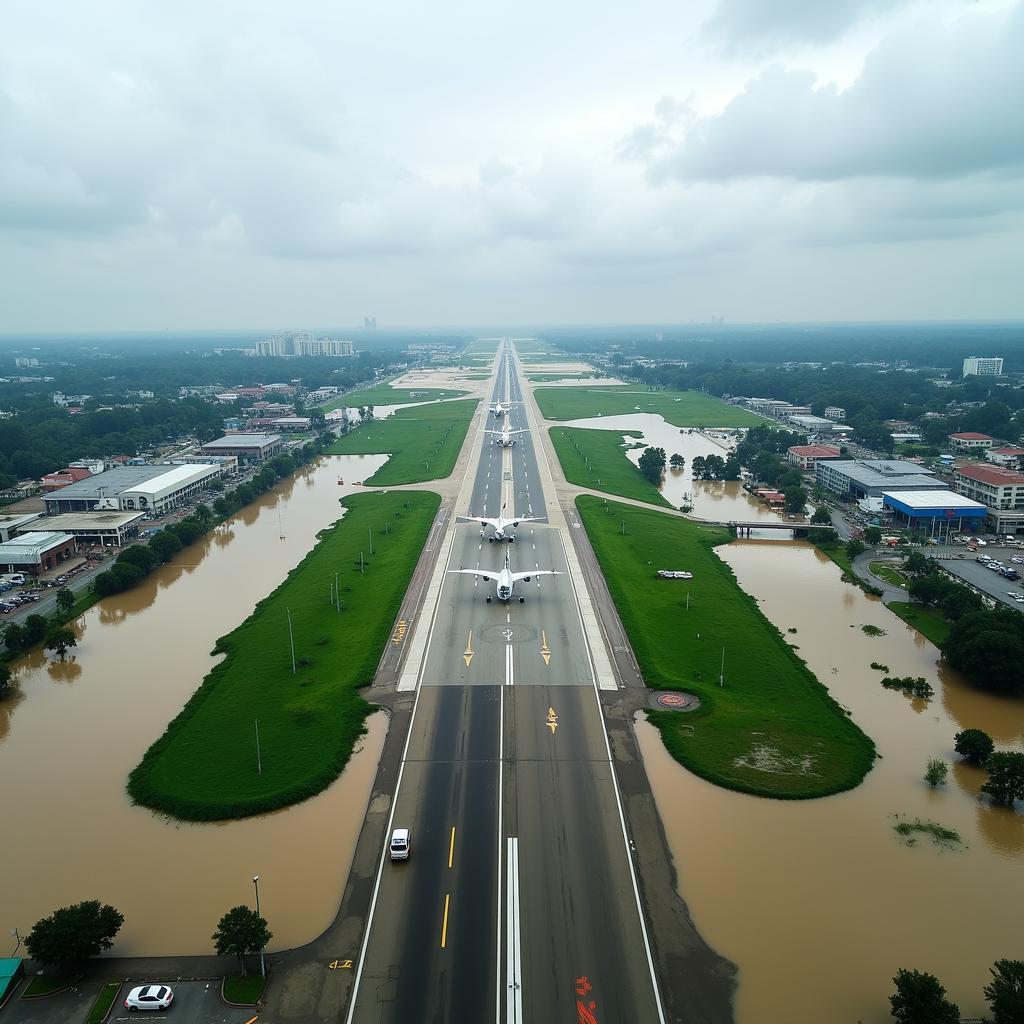 Aerial View of Bangalore Airport During Flooding