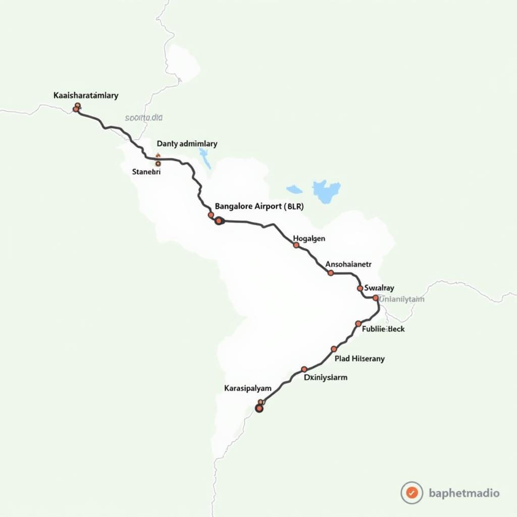 Map Showing Route from Bangalore Airport to Kalasipalyam