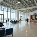 Bhuj Airport Facilities: A photo of the interior of Bhuj Airport, showing the waiting area and available amenities.