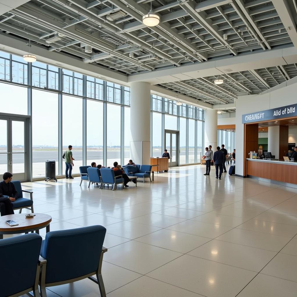 Bhuj Airport Facilities: A photo of the interior of Bhuj Airport, showing the waiting area and available amenities.