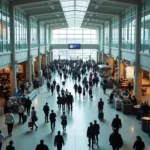 Busy Airport Terminal with Passengers