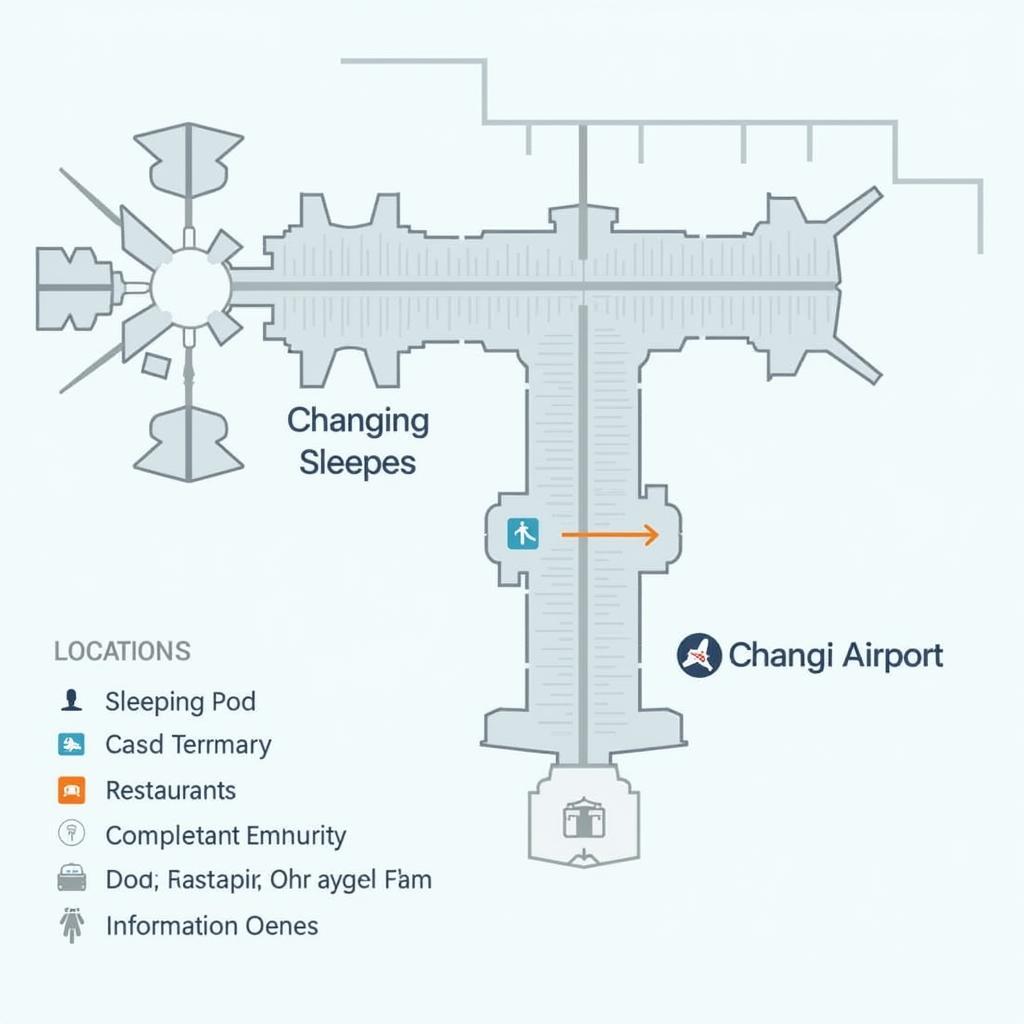 Map showing the location of sleeping pods within Changi Airport