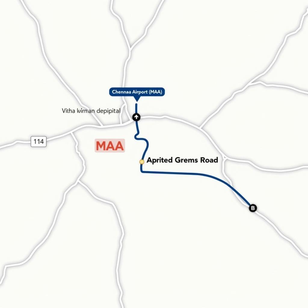 Map showing route from Chennai Airport to Apollo Hospitals