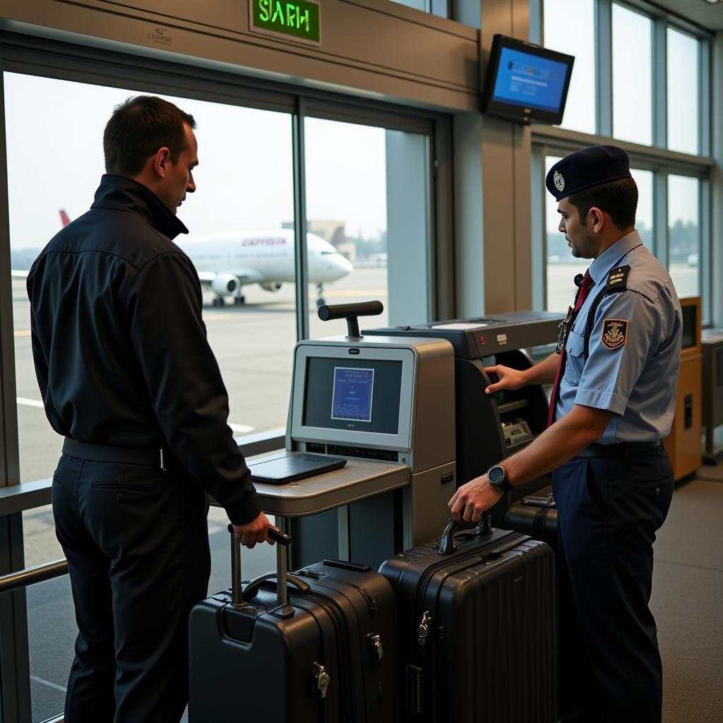 CISF officer checking passenger baggage