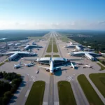 Aerial view of CLT Airport showcasing its vast expanse and modern architecture.