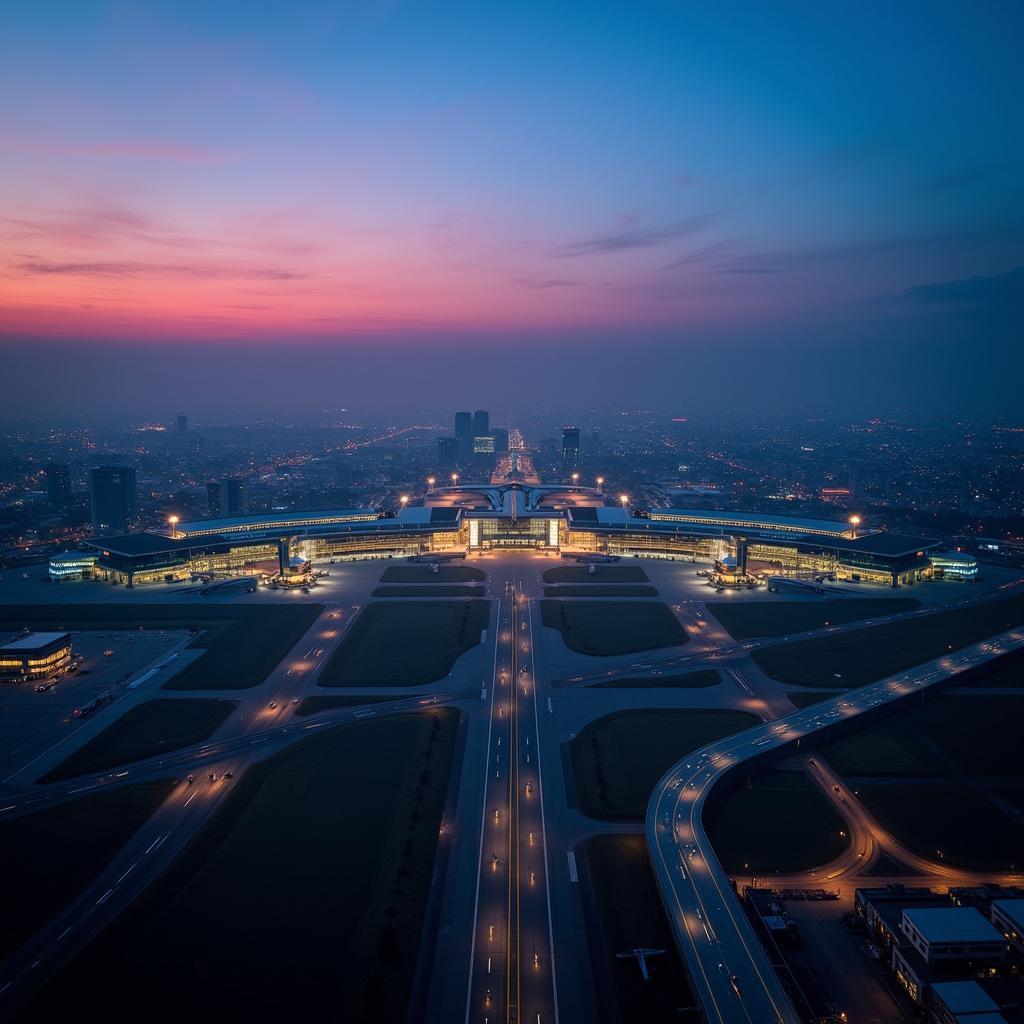 Aerial View of Delhi Airport at Dusk