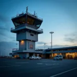 Delhi Airport Air Traffic Control Tower:  A view of the air traffic control tower, highlighting the critical role of technology and personnel in managing the complex flow of flights.