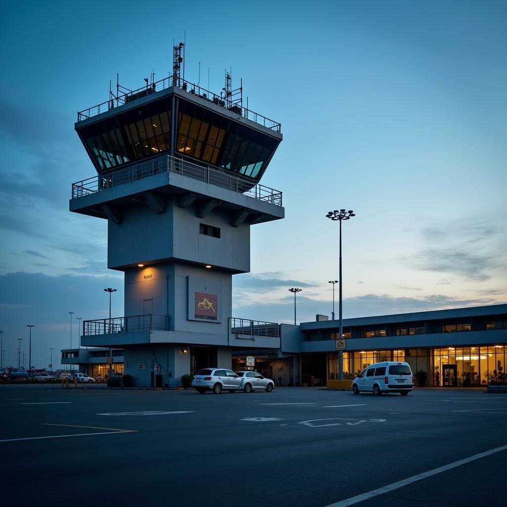 Delhi Airport Air Traffic Control Tower:  A view of the air traffic control tower, highlighting the critical role of technology and personnel in managing the complex flow of flights.