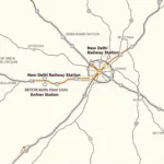 Map showing distance between Delhi Airport and various railway stations in Delhi