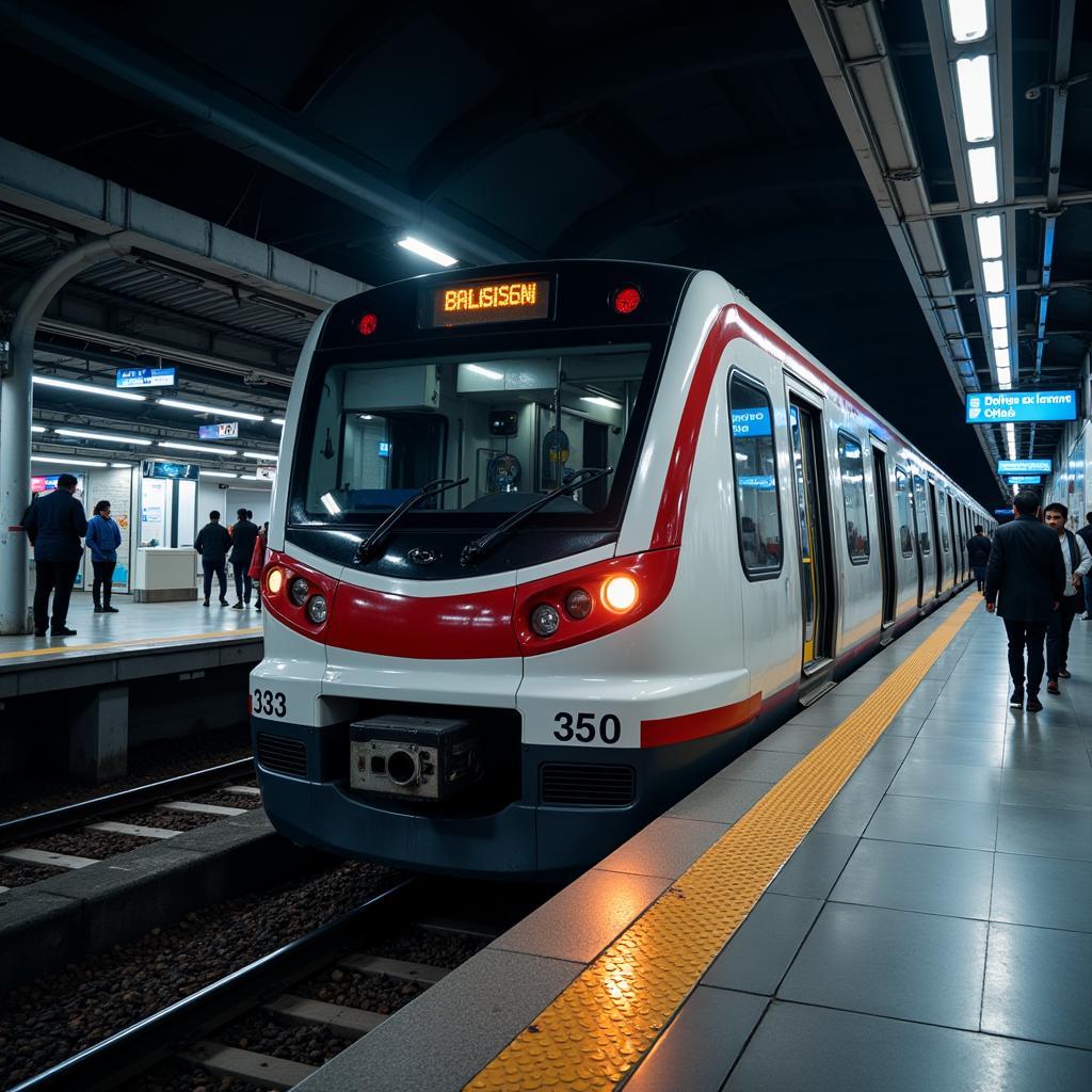 Delhi Metro Airport Express Line train arriving at the station