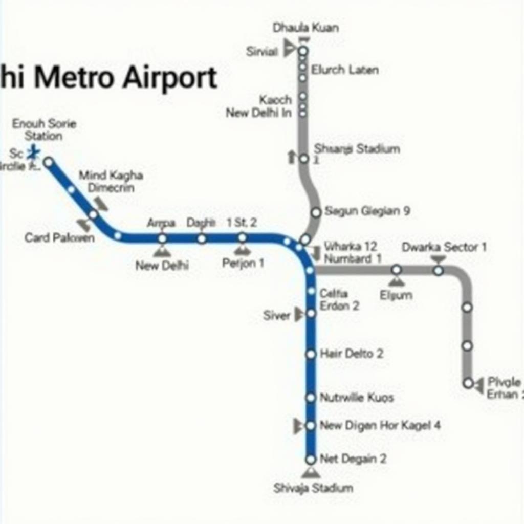 Delhi Metro Airport Line Map showing stations, routes, and connections.