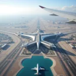 Aerial view of Dubai International Airport showcasing its vast expanse and modern architecture