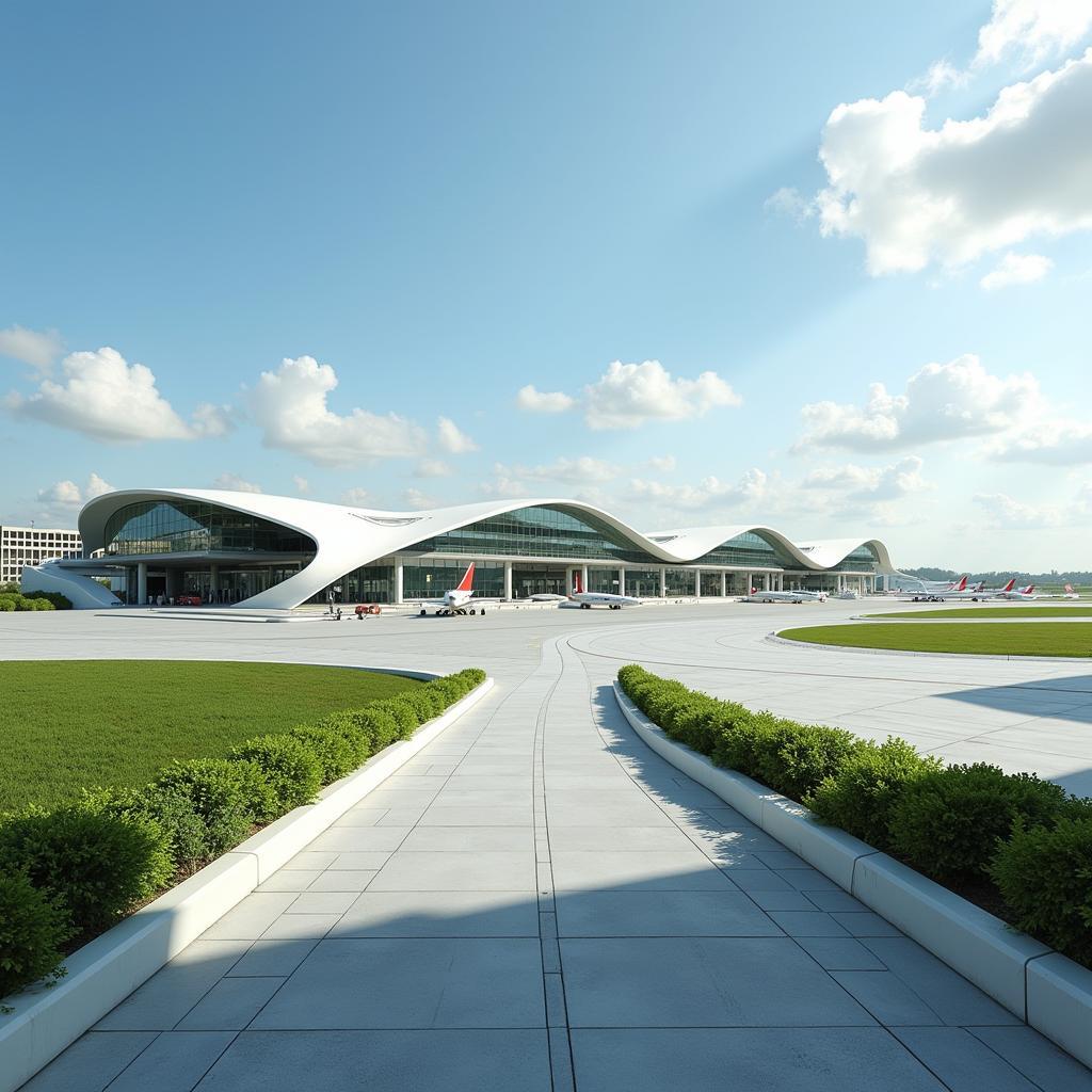 Futuristic airport design concept with green spaces