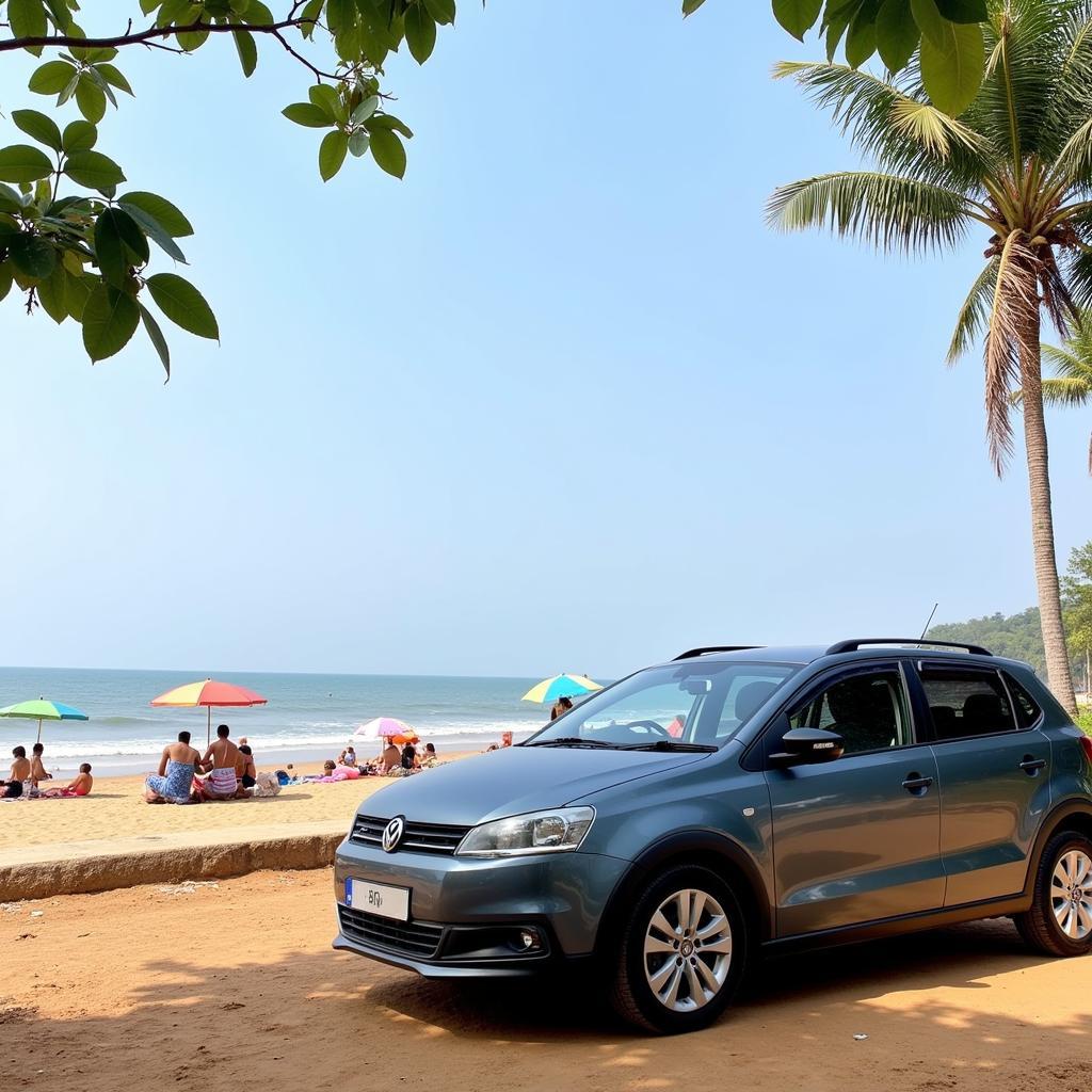 Parking a rental car near a Goa beach