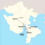 Map of Airports in Gujarat with Distances to Somnath Temple