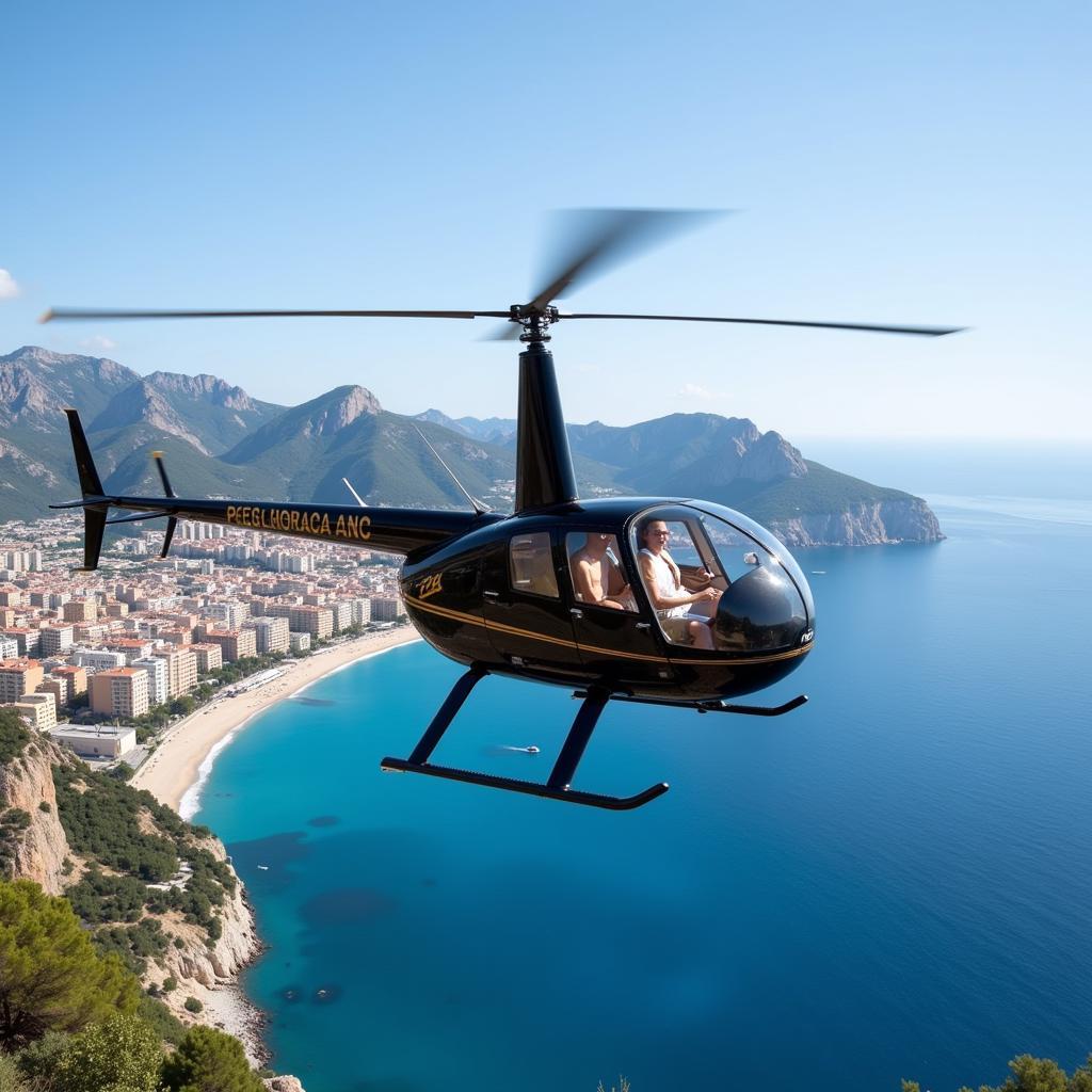 Helicopter transfer to Monaco with aerial view