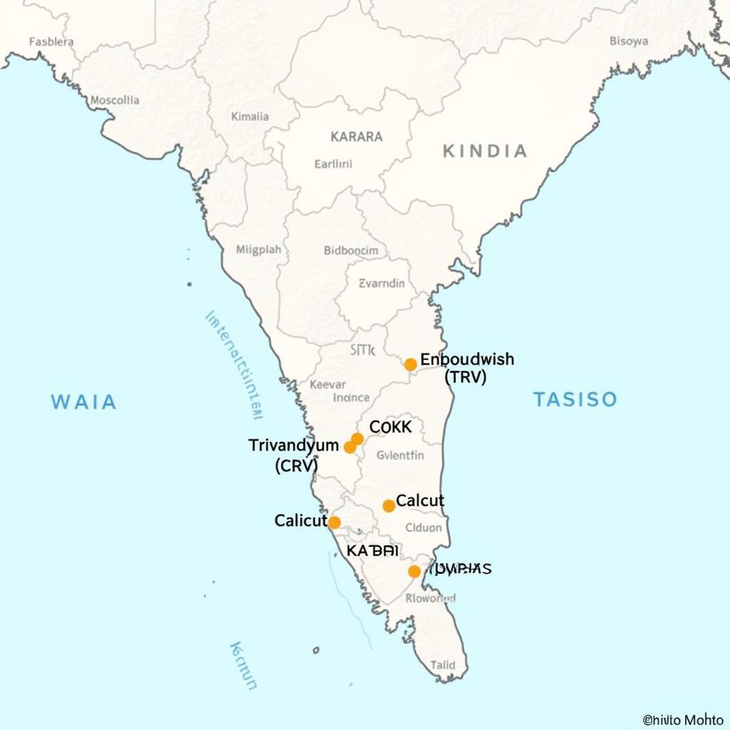 Map of Kerala Showing International Airports