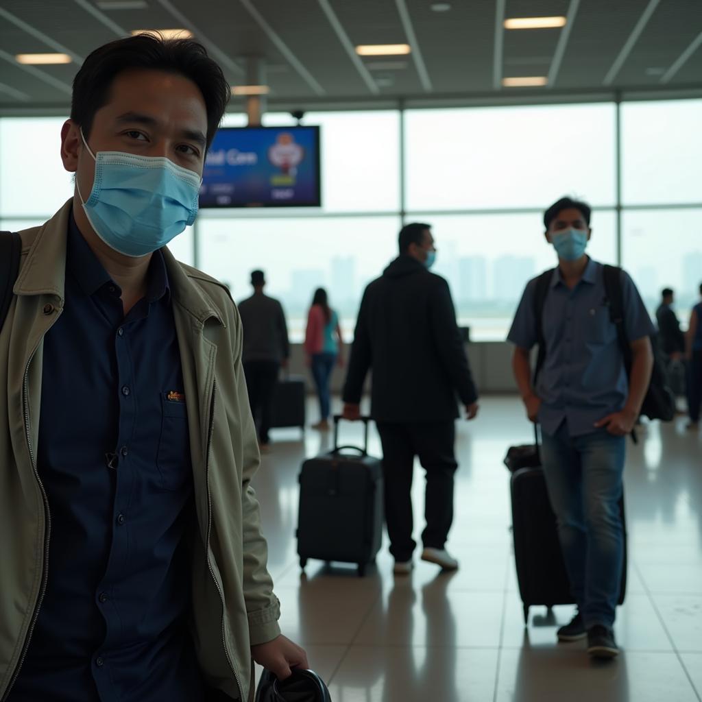 Passengers wearing masks at Kolkata Airport