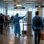 Security checkpoint at Kolkata Airport with Covid-19 measures