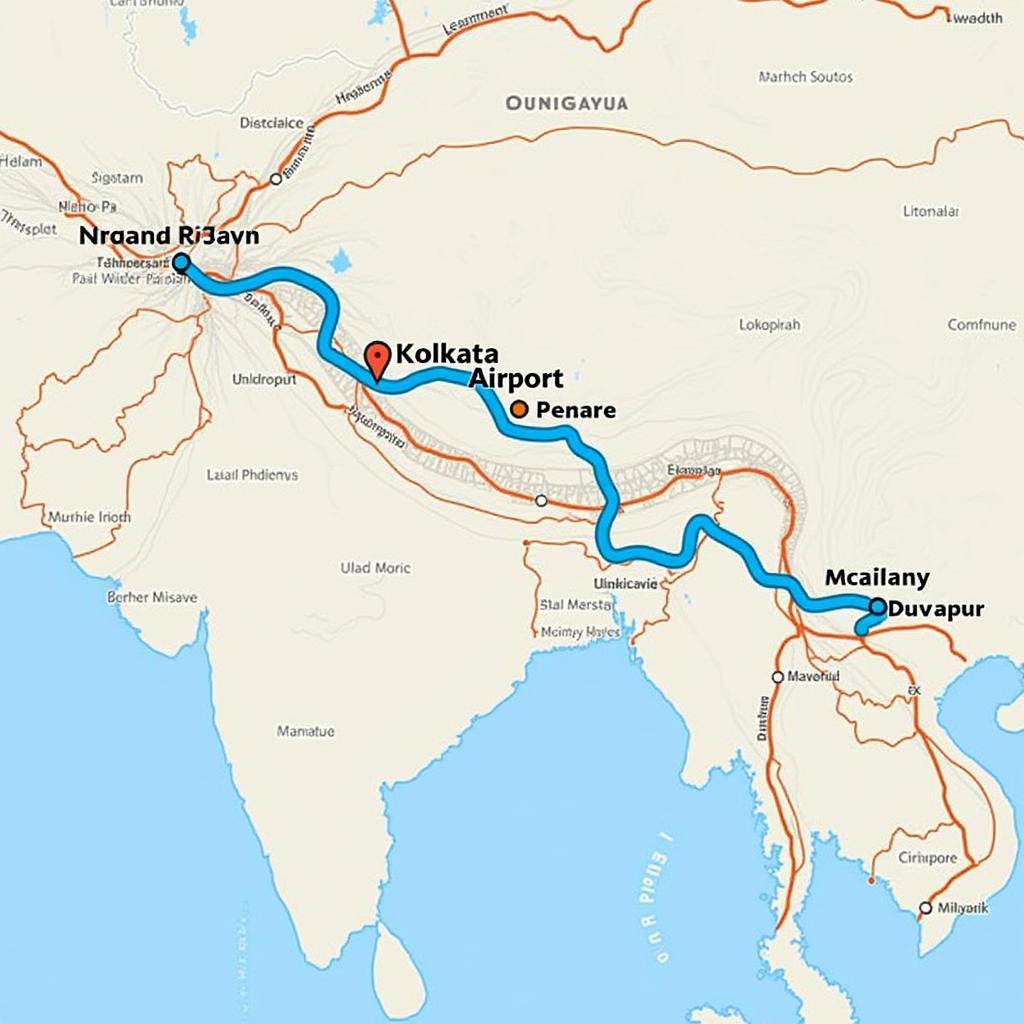 Kolkata Airport to Durgapur Road Map