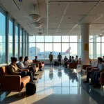 Passengers relaxing in the Kolkata airport waiting area