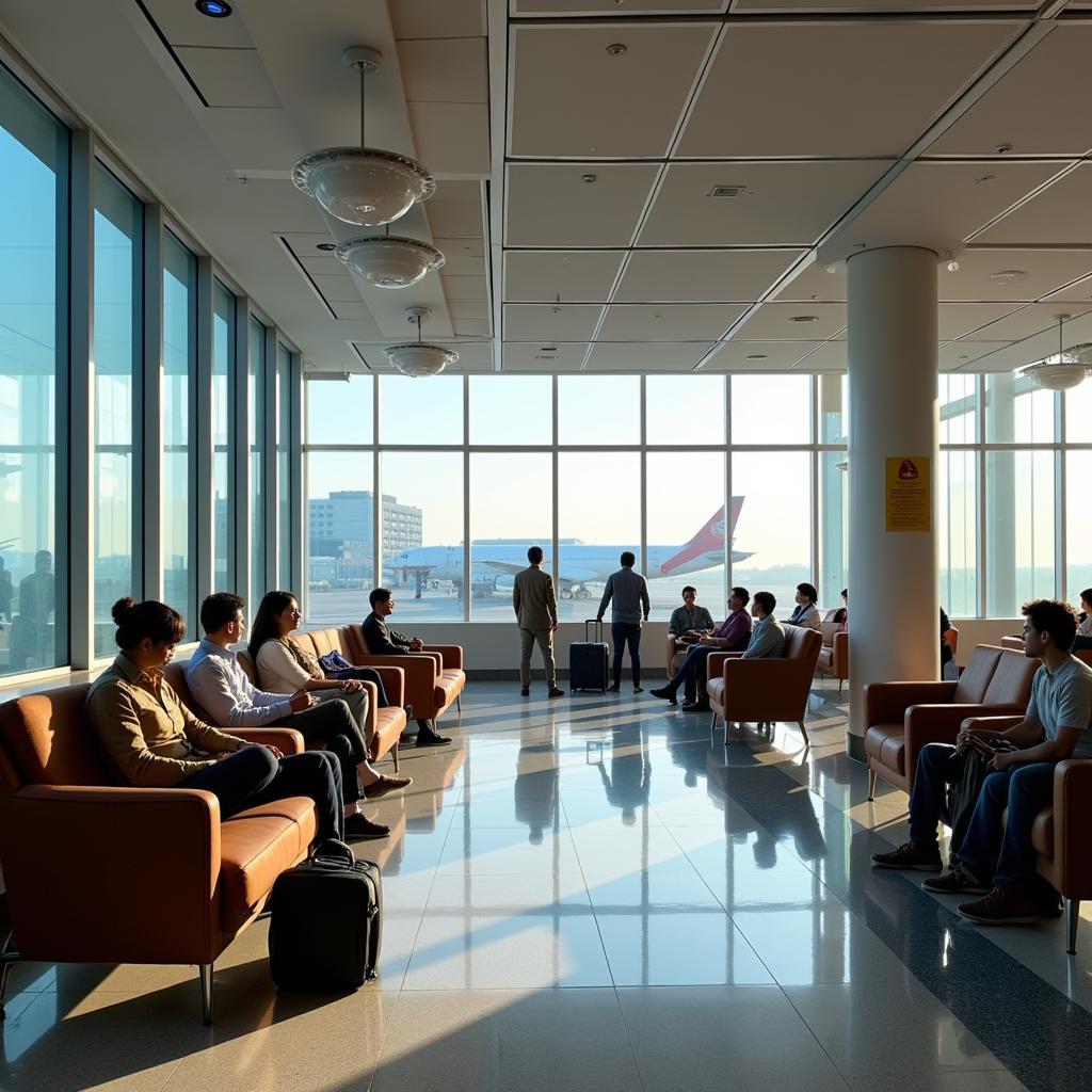 Passengers relaxing in the Kolkata airport waiting area