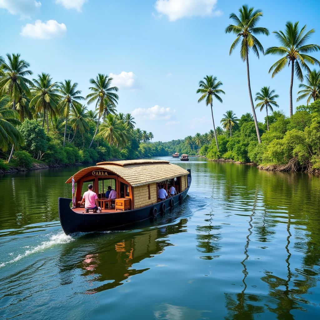 Ferry ride on the Kumarakom backwaters as part of the journey to Cochin Airport