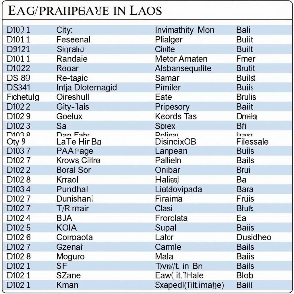 Table of Laos Airport Codes