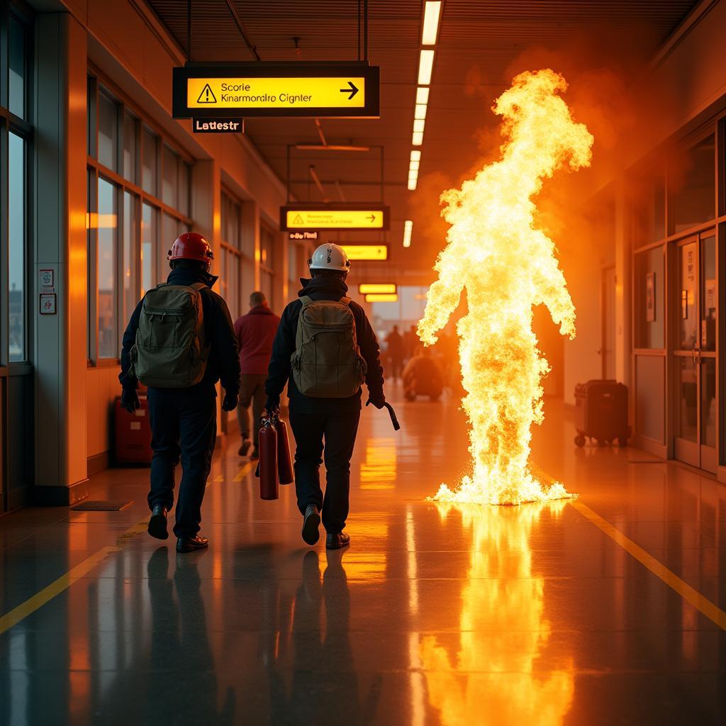 Airport Security Responding to a Man on Fire Incident