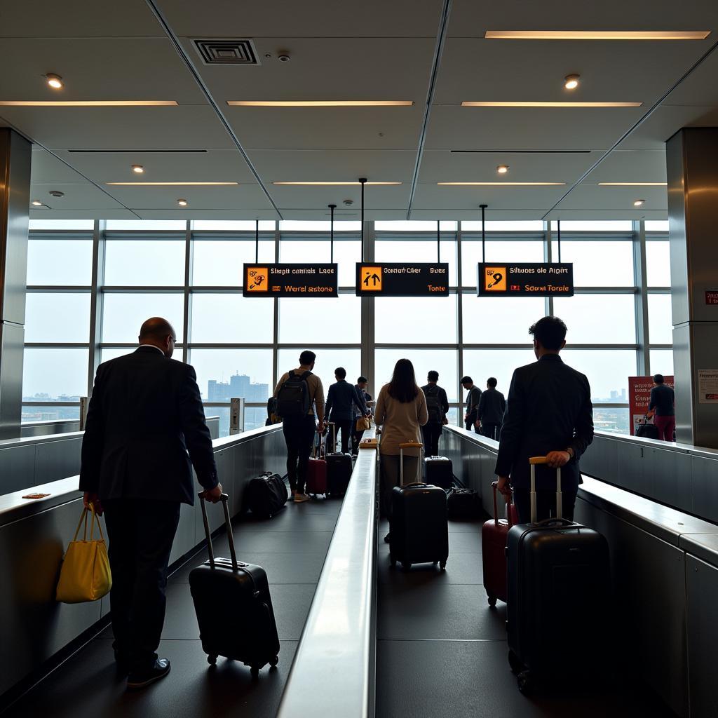 Passengers retrieving luggage at the baggage claim area in Mumbai Airport