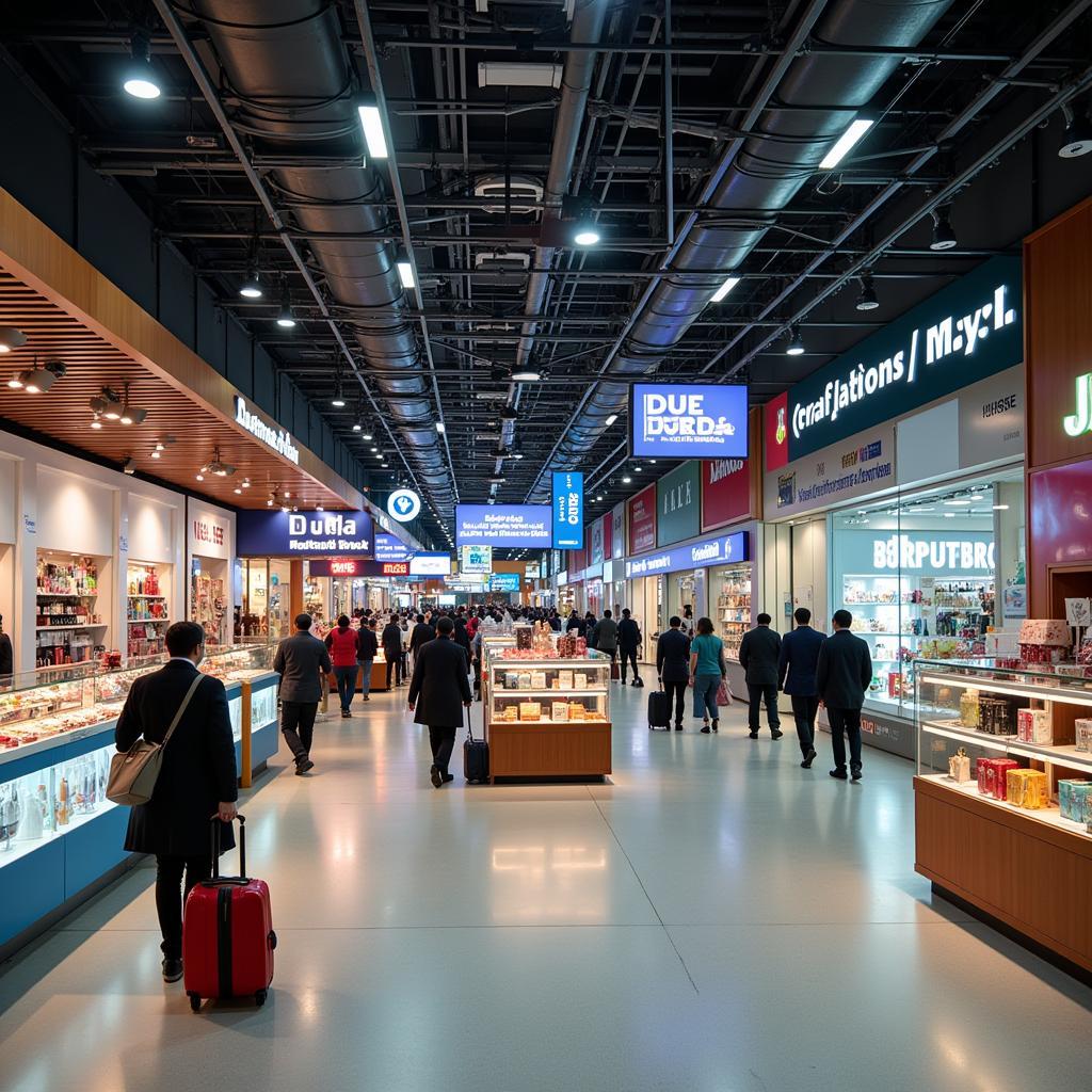 Passengers browsing duty-free shops at Mumbai International Airport