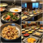 Dining and refreshment options inside a Mumbai Airport lounge.