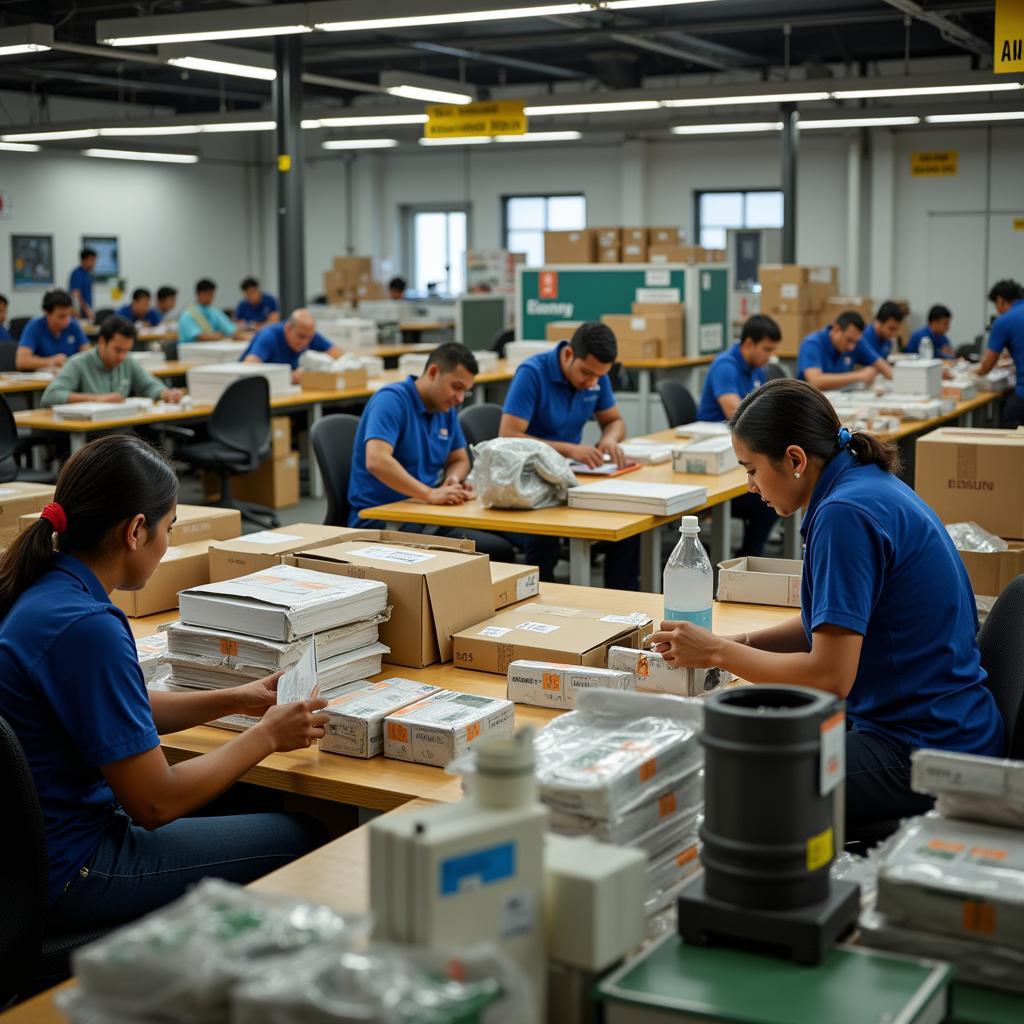 Staff working at the Mumbai Airport sorting office.