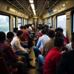 Passengers on a Mumbai local train