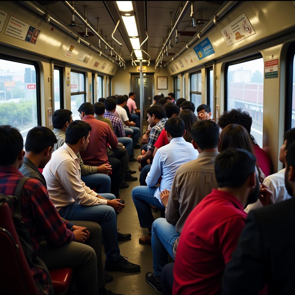 Passengers on a Mumbai local train