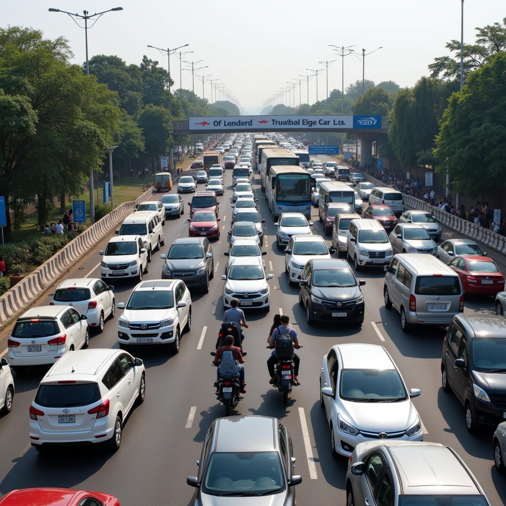 Traffic on the road to Mumbai Airport