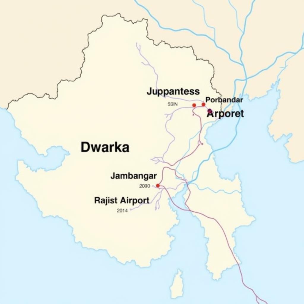 Map showing Dwarka and nearby airports