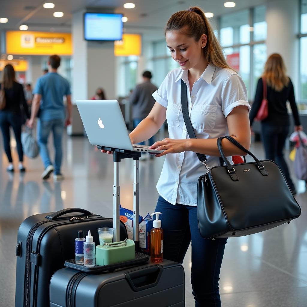 Preparing for airport security check with organized belongings