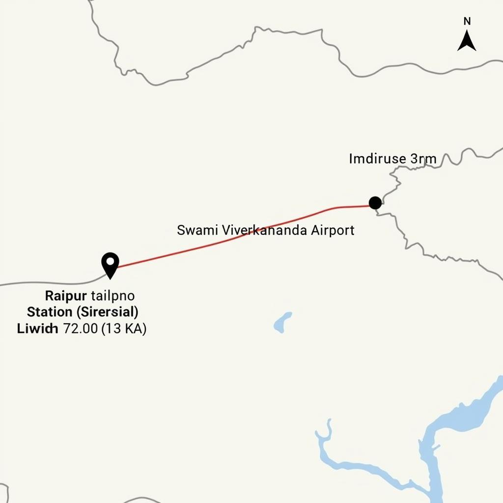 Map showing Raipur Airport and Railway Station location and distance