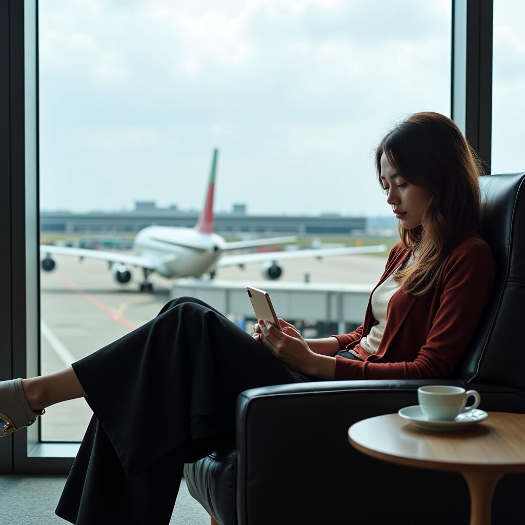 Relaxing in the Airport Lounge After Arrival