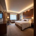 Interior of a luxurious room at the Roseate Delhi Airport, highlighting the elegant decor and comfortable furnishings.