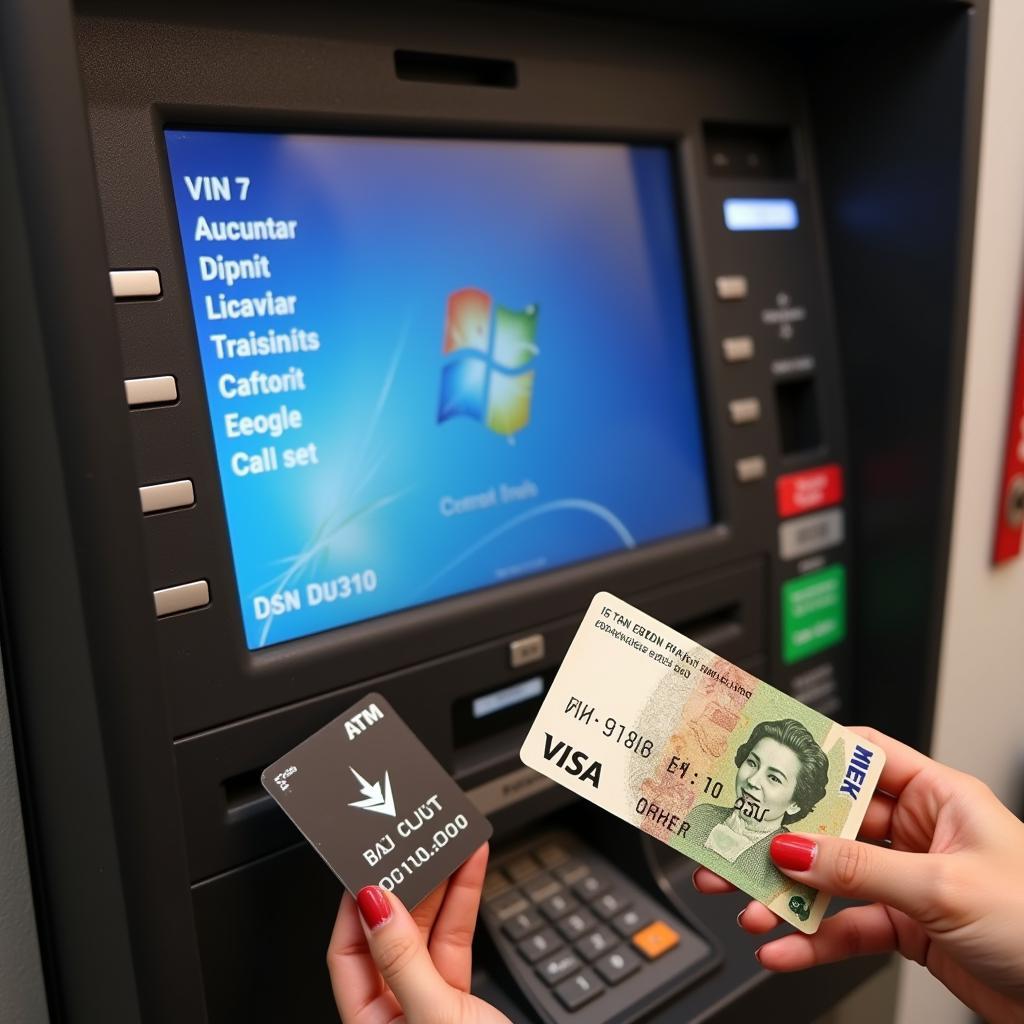 Traveler using an ATM to withdraw local currency