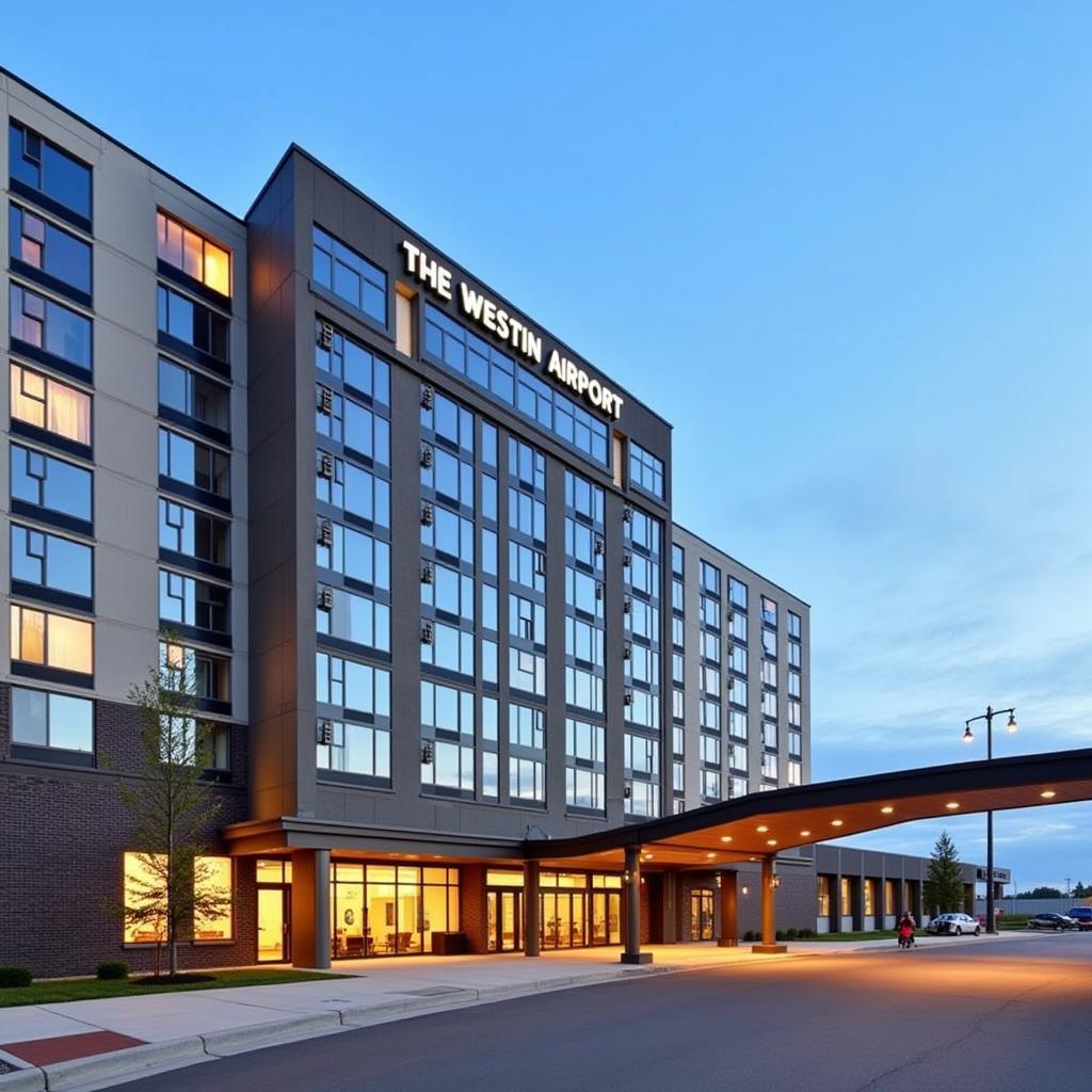 Exterior view of The Westin Toronto Airport showing its modern architecture and proximity to the airport.