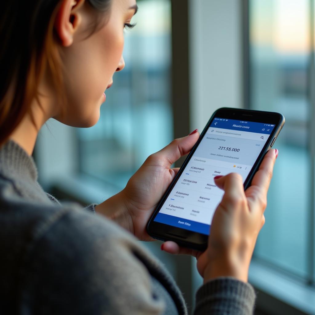 Woman Checking Flight Information on Phone Using Airport Codes