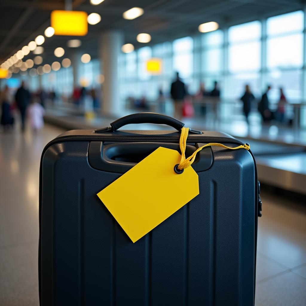 Yellow Tag on Suitcase at Airport